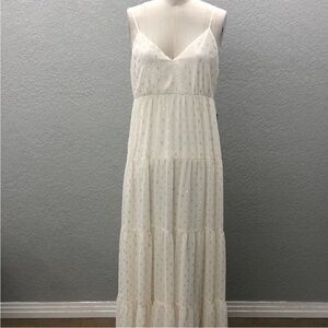 Express White and Gold Tiered Maxi Dress